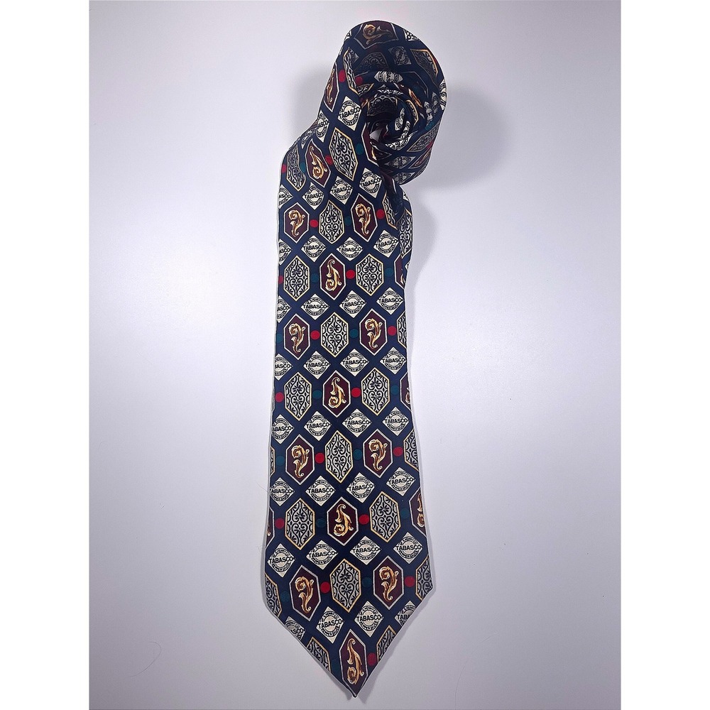 Tabasco Neck Tie Mens Silk‎ Patterned Navy Red Gold Formal Business